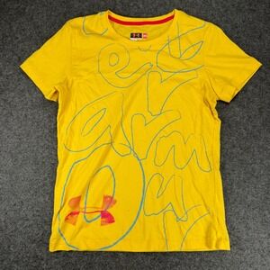 Under Armour Yellow Graphic T-Shirt Women's Medium Short Sleeve Semi-Fitted
